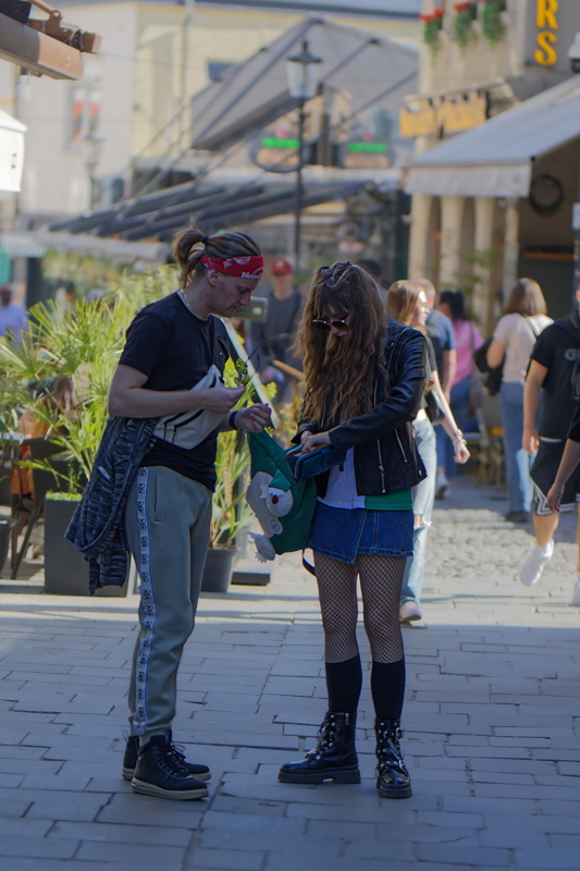 Young couple near a terrace